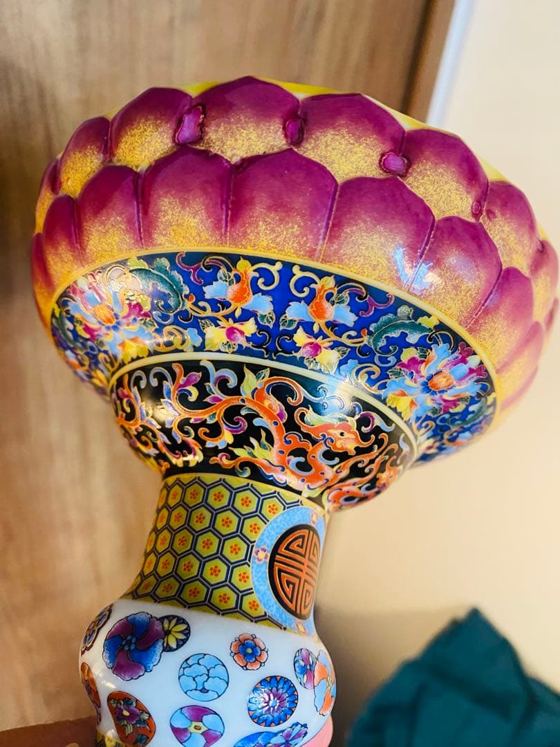 清雍正御製洋彩盘口瓶、禮器、サイズ高さ約25cm口約13cm