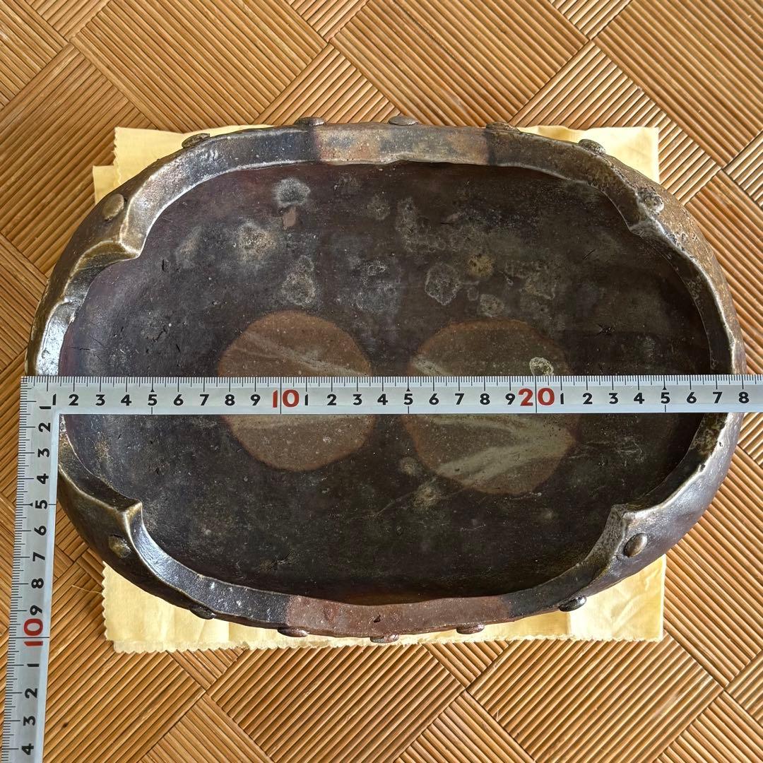 SNT1604 備前焼 小山一草 造 四足 備前水盤 共箱 伝統工芸品