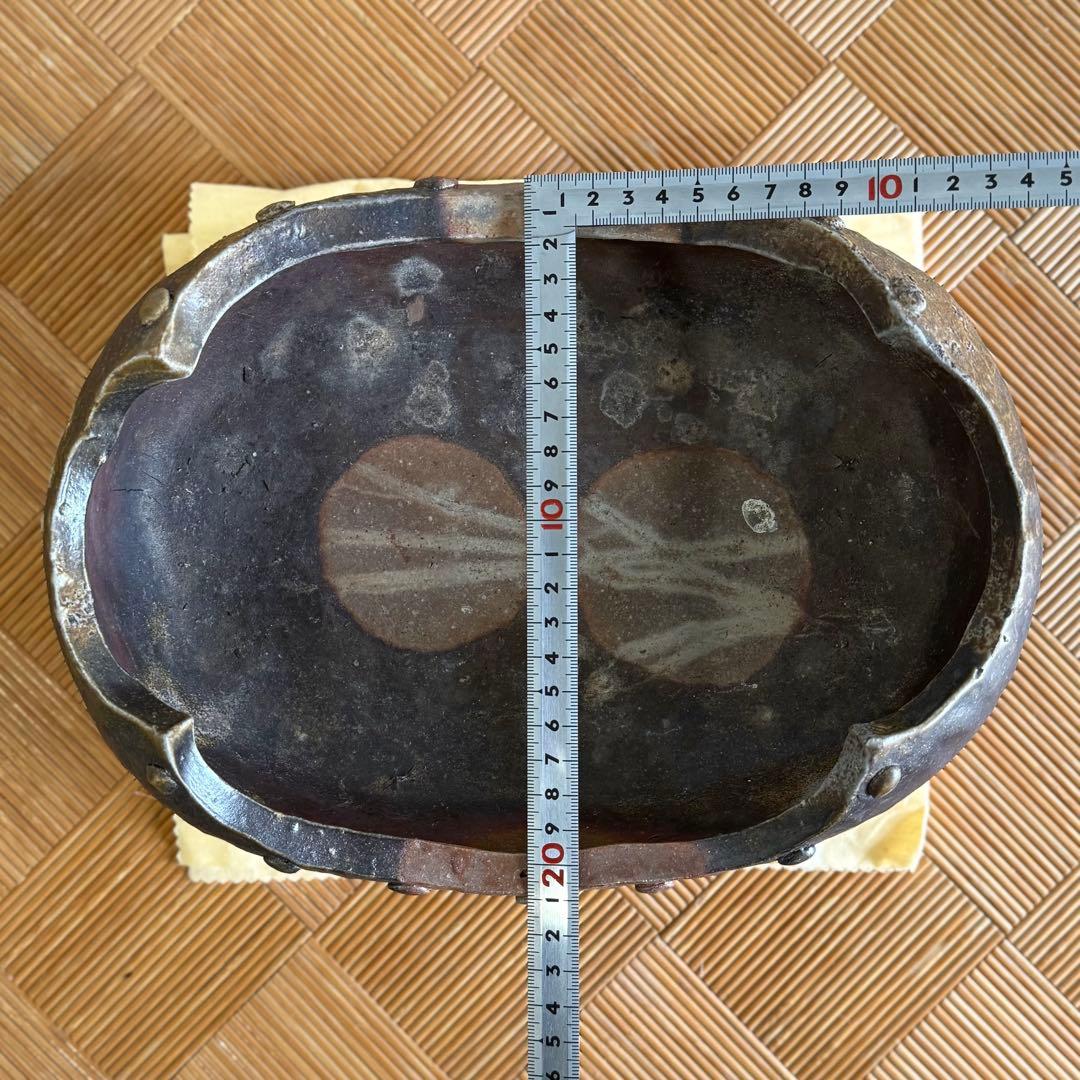 SNT1604 備前焼 小山一草 造 四足 備前水盤 共箱 伝統工芸品