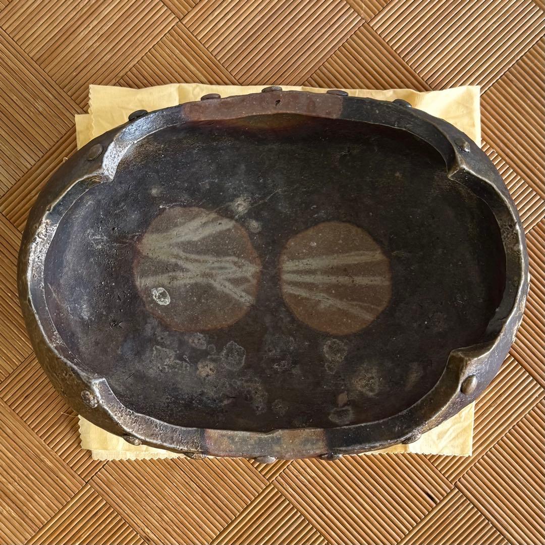 SNT1604 備前焼 小山一草 造 四足 備前水盤 共箱 伝統工芸品