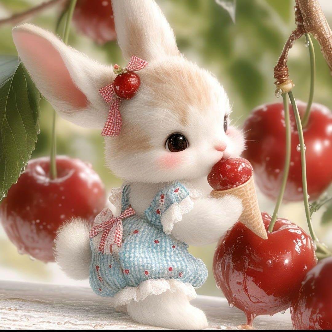 うさぎとさくらんぼパネル生地　ハンドメイド