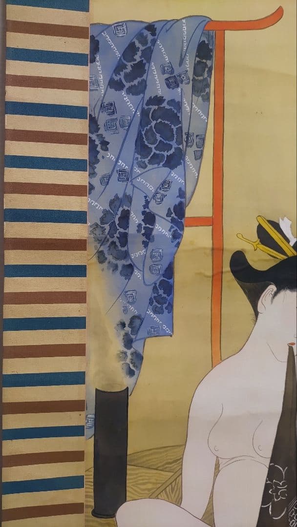 ご希望額まで値下げ～@裸の着物女性 風呂・涼み 肉筆掛軸2本 春画性風俗画