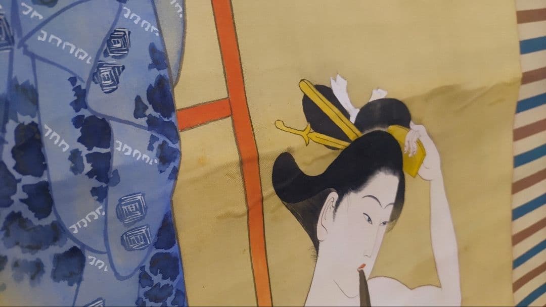 ご希望額まで値下げ～@裸の着物女性 風呂・涼み 肉筆掛軸2本 春画性風俗画