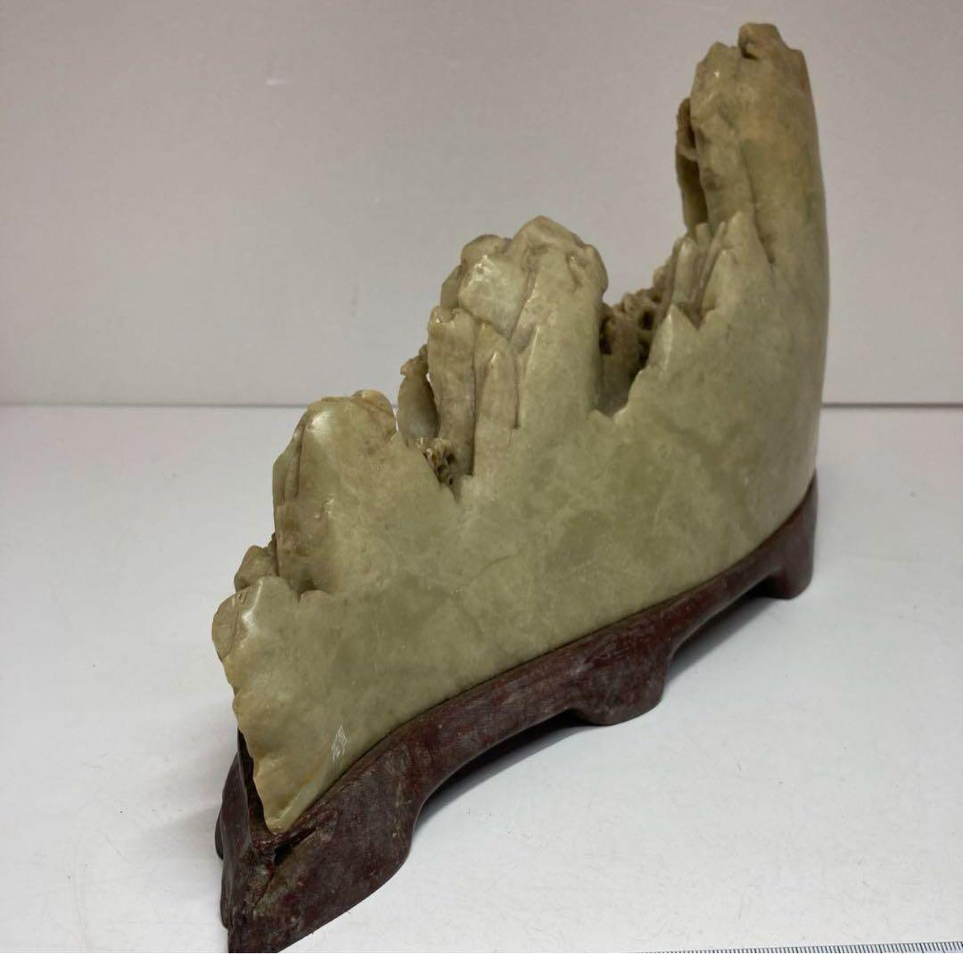 清代 青田石 石製　楼閣山水大サイズ置物　6.4㌔/横幅約40㎝