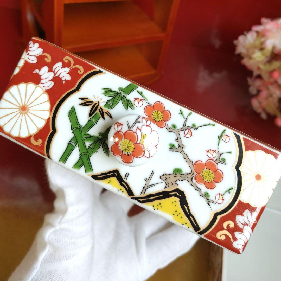 新品　有田焼　古伊万里　手提げ三段重箱　野点遊山箱　色変り中鉢　陶器小物入　箱入