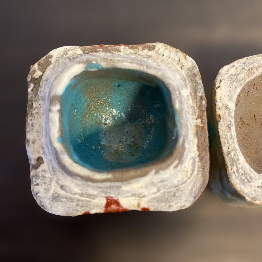 民藝　壺屋焼　やちむん　小橋川仁王　赤絵　緑釉点文　香合