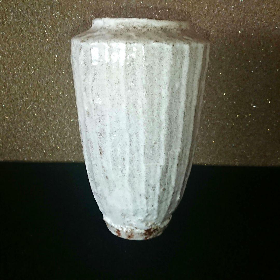 美品 唐津焼『粉引 面取花入』在銘 昭和レトロ