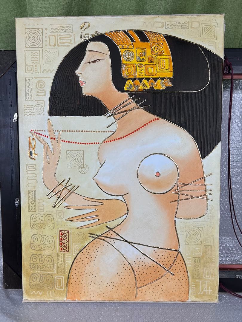 アート★美人画★キャンパス画★オリエンタル★縦700mm横500mm★used