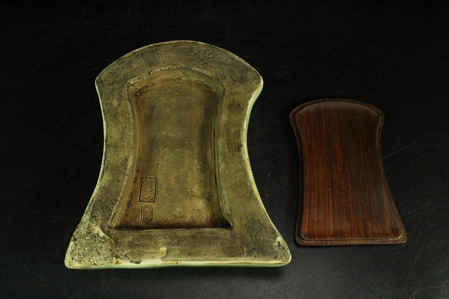 名工 青木木米造 青磁陶硯 文房具(K-YC627)