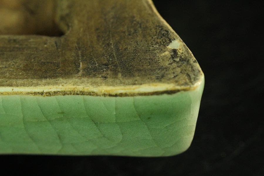 名工 青木木米造 青磁陶硯 文房具(K-YC627)