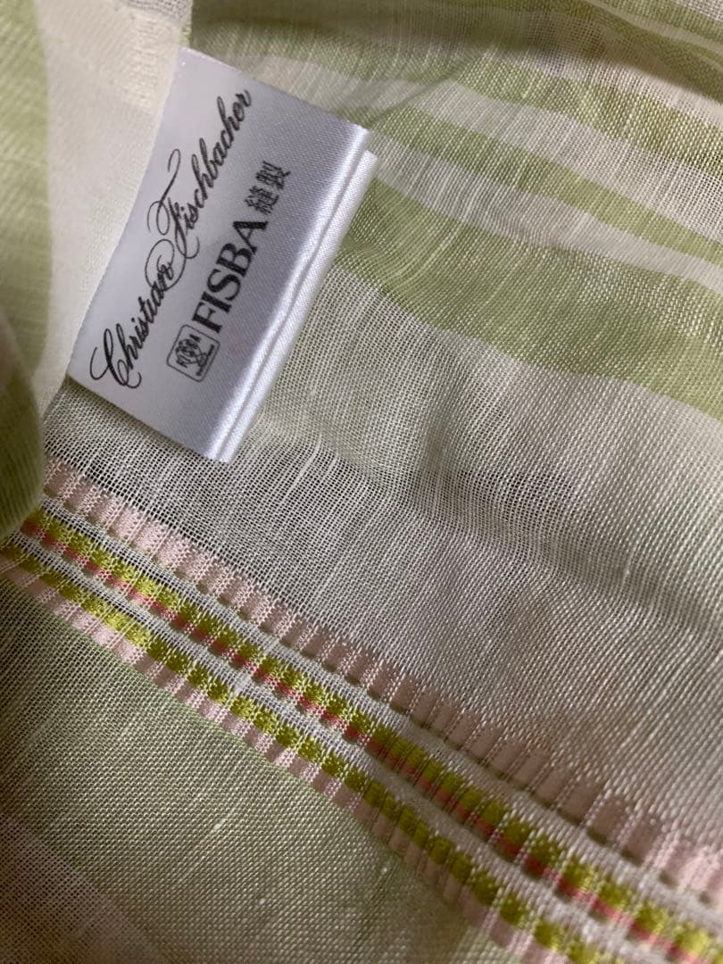 特価超美品フィスバカーテンfisba薄グリーン刺繍入1枚