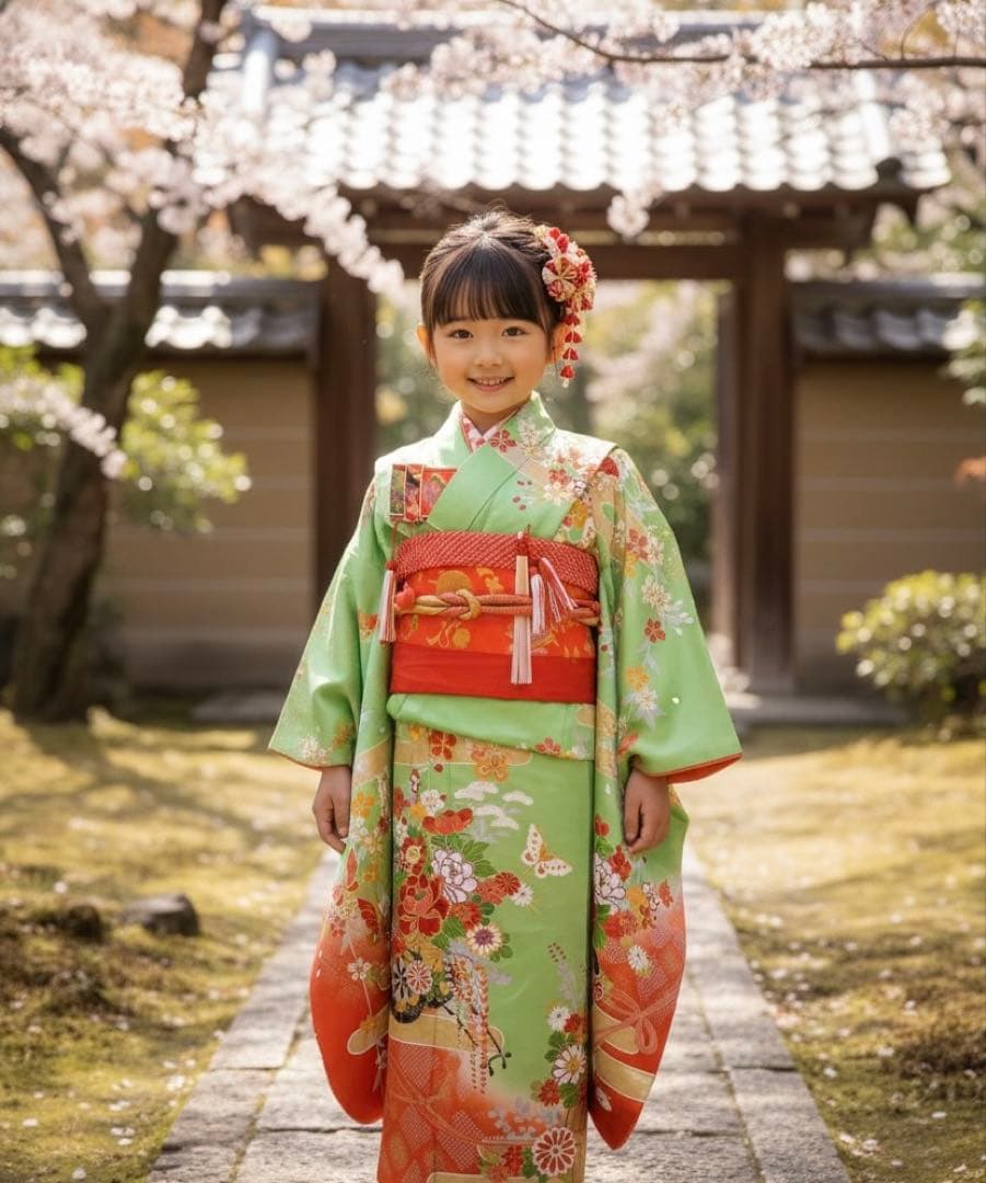 お買い得品♡七五三　7歳　女の子　フルセット　一式　緑　正絹