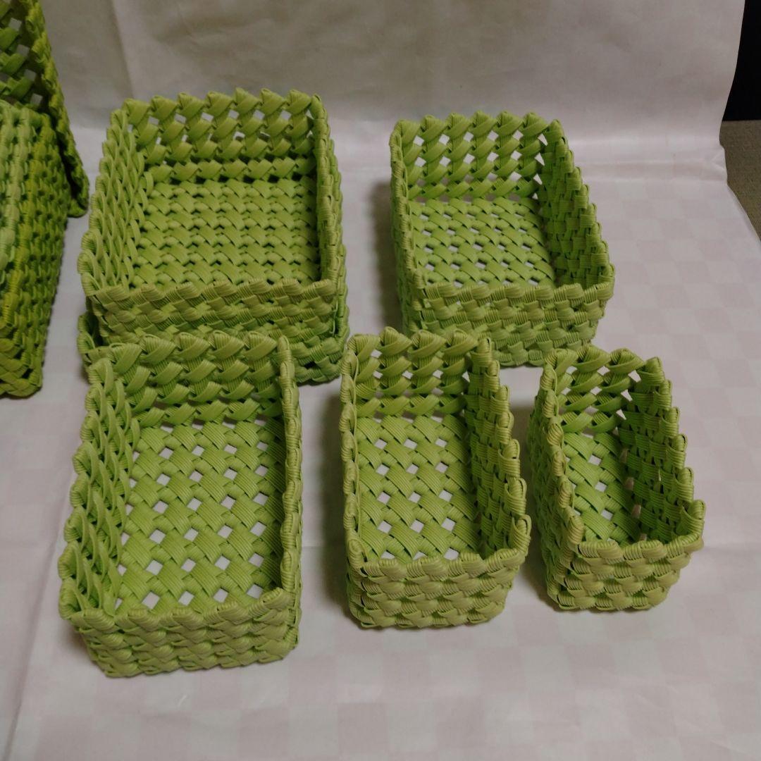 紙バンド　クラフトバンド　石畳編み　蓋付入れ子箱　１１個