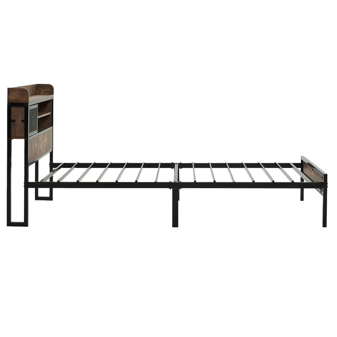 ベッドフレーム【S・シングル】 コンセント・ 宮付き 北欧風 BLACK