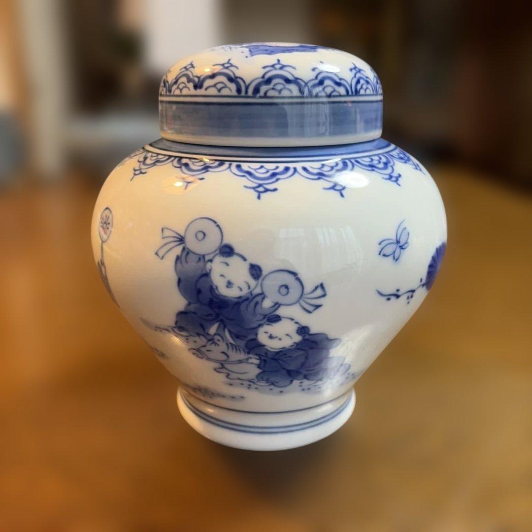 彩窯　あかりがま　波佐見　茶壺　5人唐子