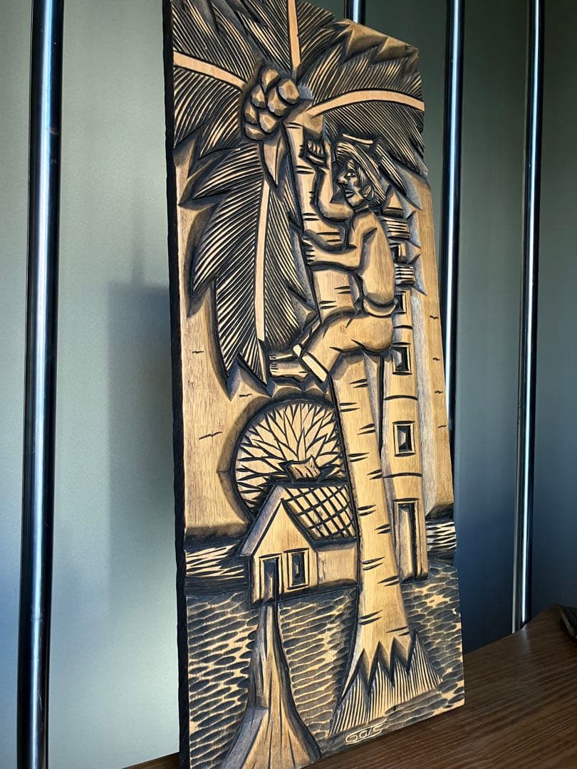 [ヴィンテージ ] 木製レリーフ　作家刻印有り