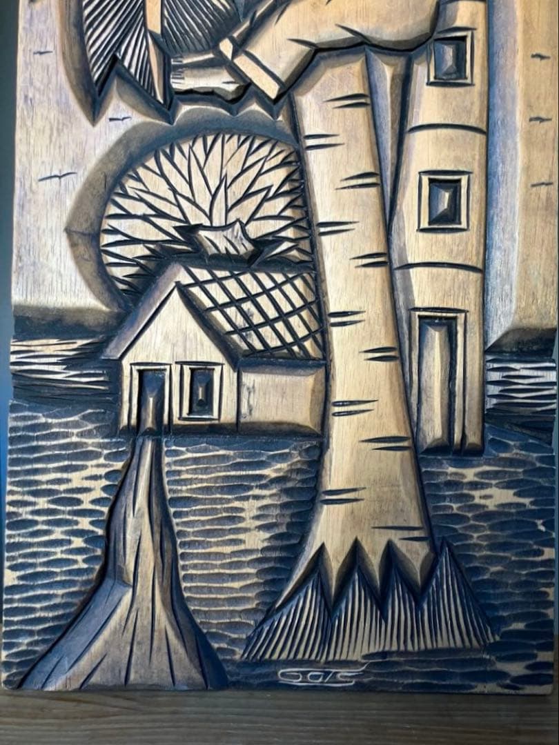 [ヴィンテージ ] 木製レリーフ　作家刻印有り