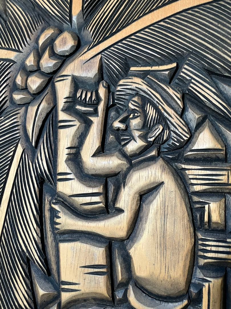 [ヴィンテージ ] 木製レリーフ　作家刻印有り