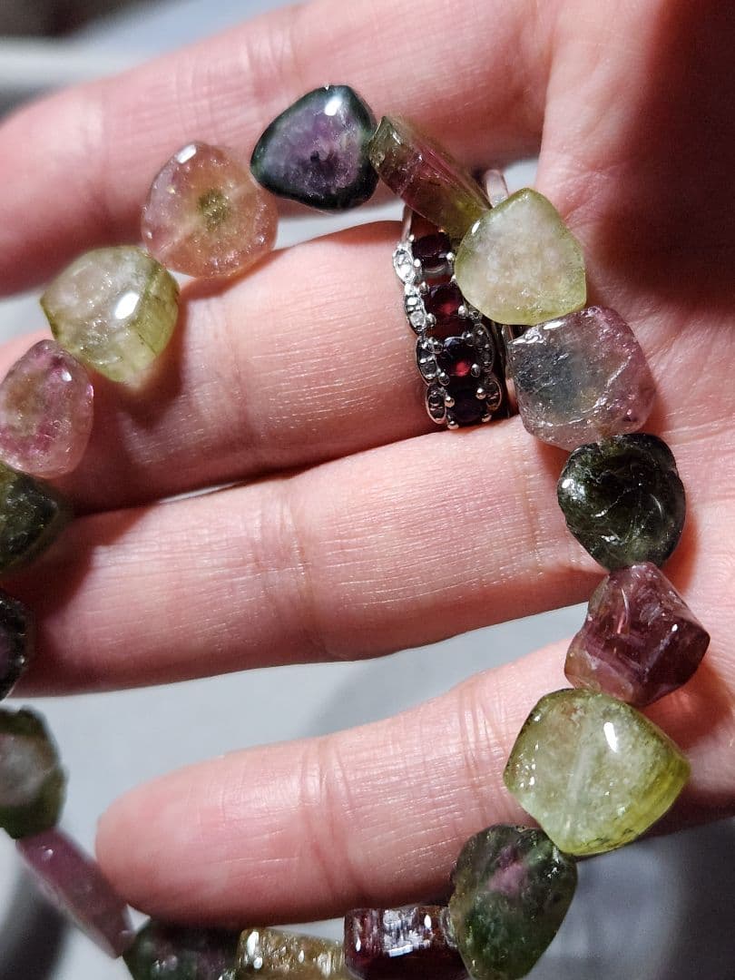 天然石ブレスレット　ウォーターメロントルマリン　スライスオール　レア