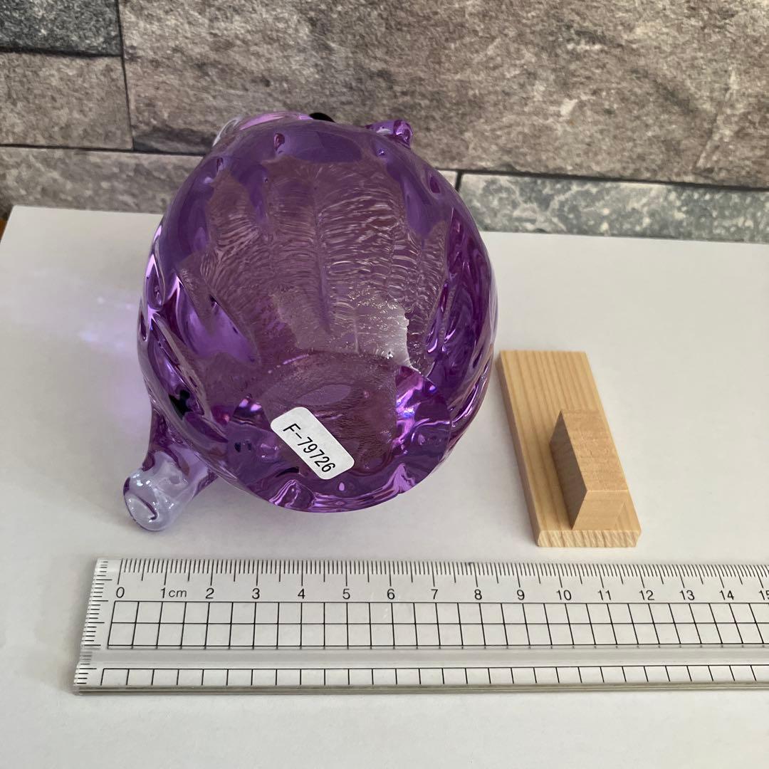津軽びいどろ　フクロウ　梟　鳥　紫　パープル　ガラス置物　クリスタル　オブジェ