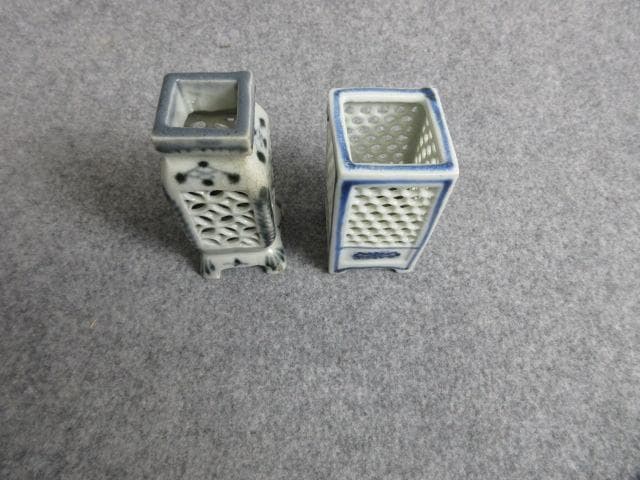 伊万里染付透かし彫り筆立2個 [B28807]