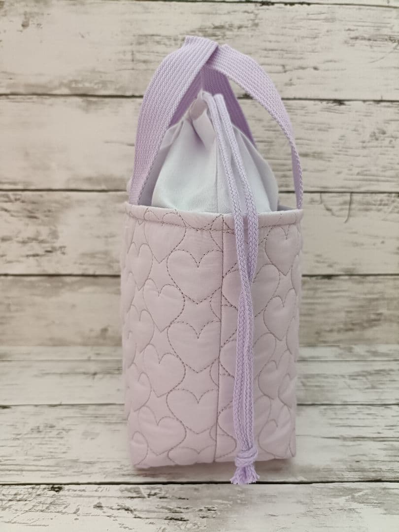 保温保冷 巾着バッグ お弁当袋 ランチバッグ ハート キルティング ハンドメイド