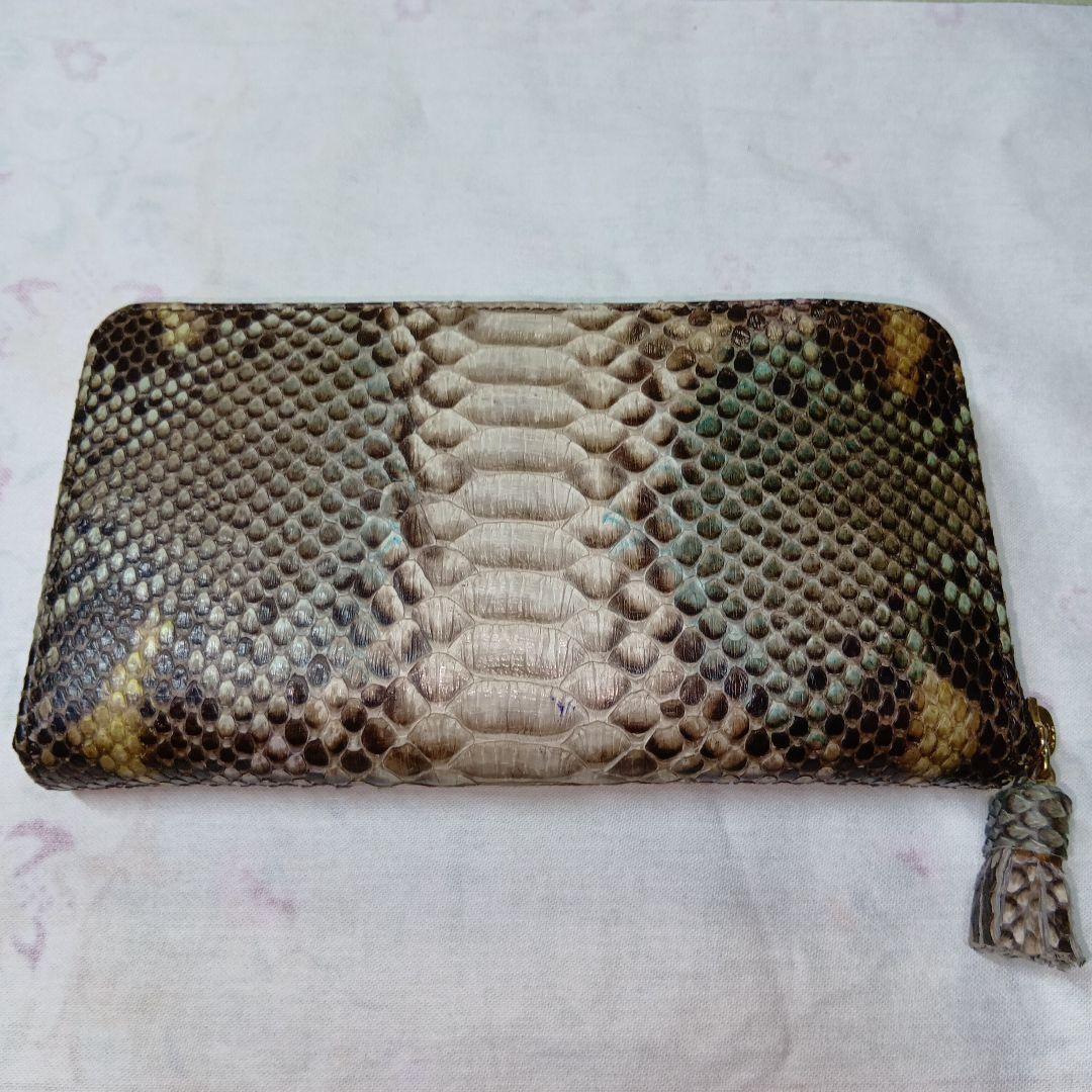 ダイヤモンドパイソン ヘビ皮長財布ラウンドファスナー革タッセル付新品 ＴＲＥＥ