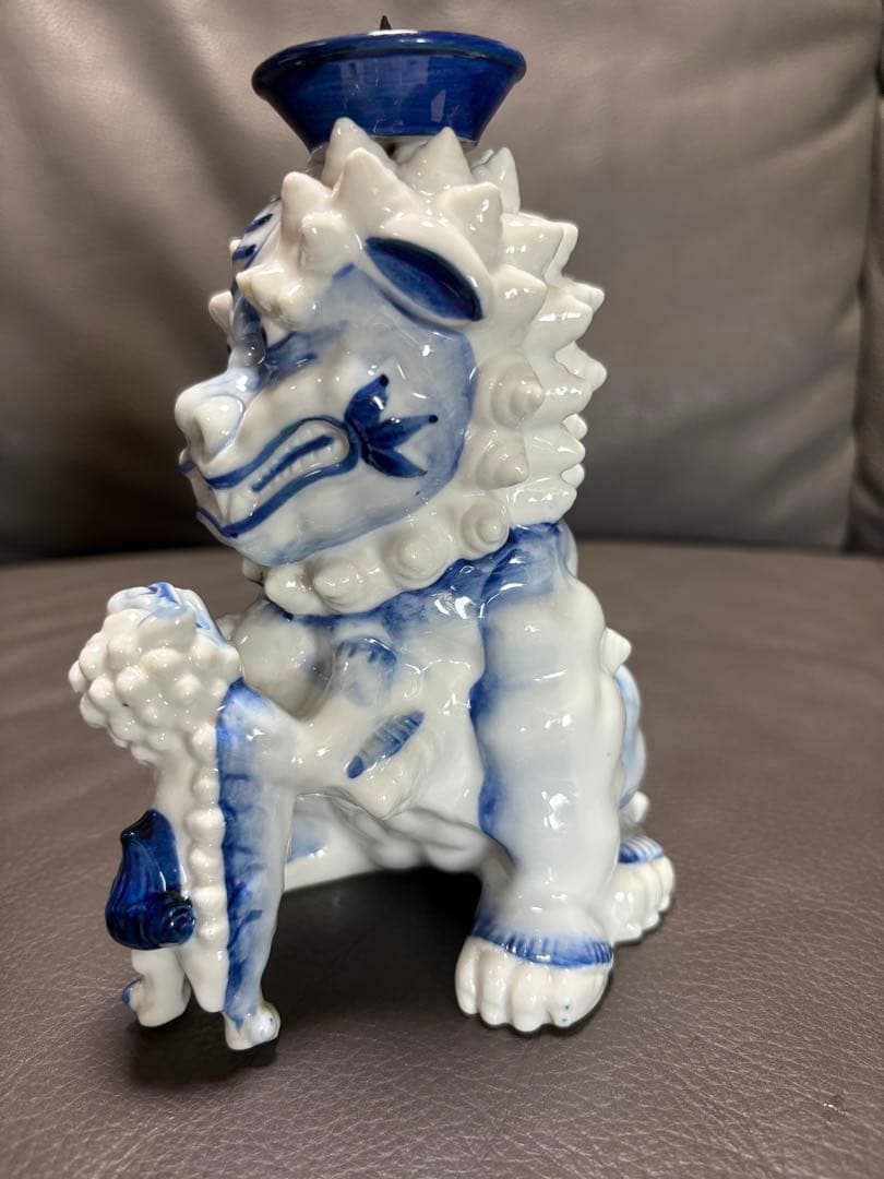 獅子親子　燭台　置物
