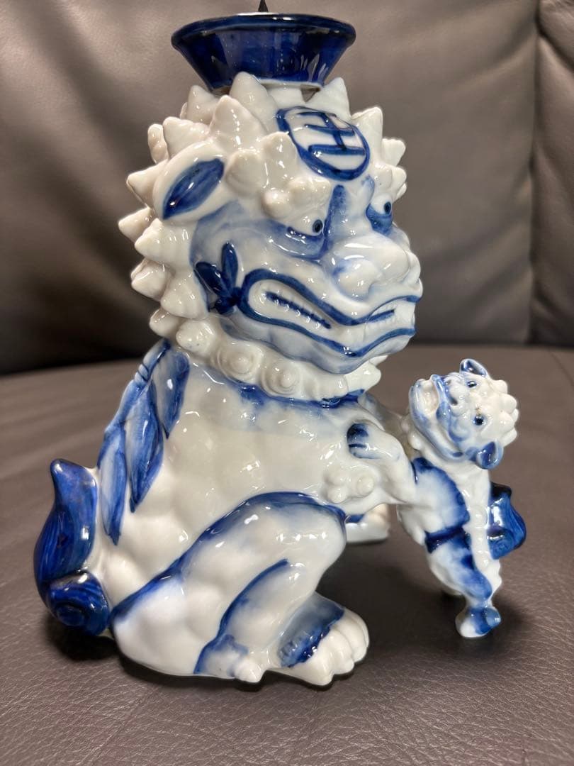 獅子親子　燭台　置物