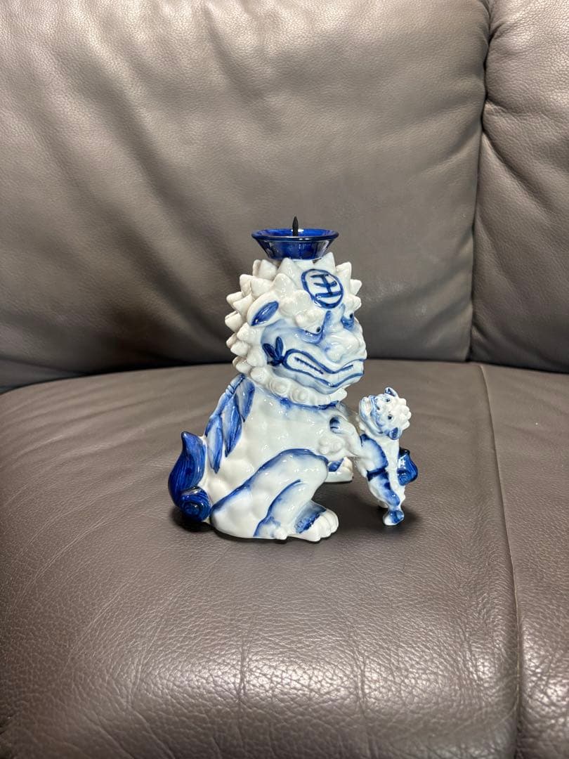 獅子親子　燭台　置物