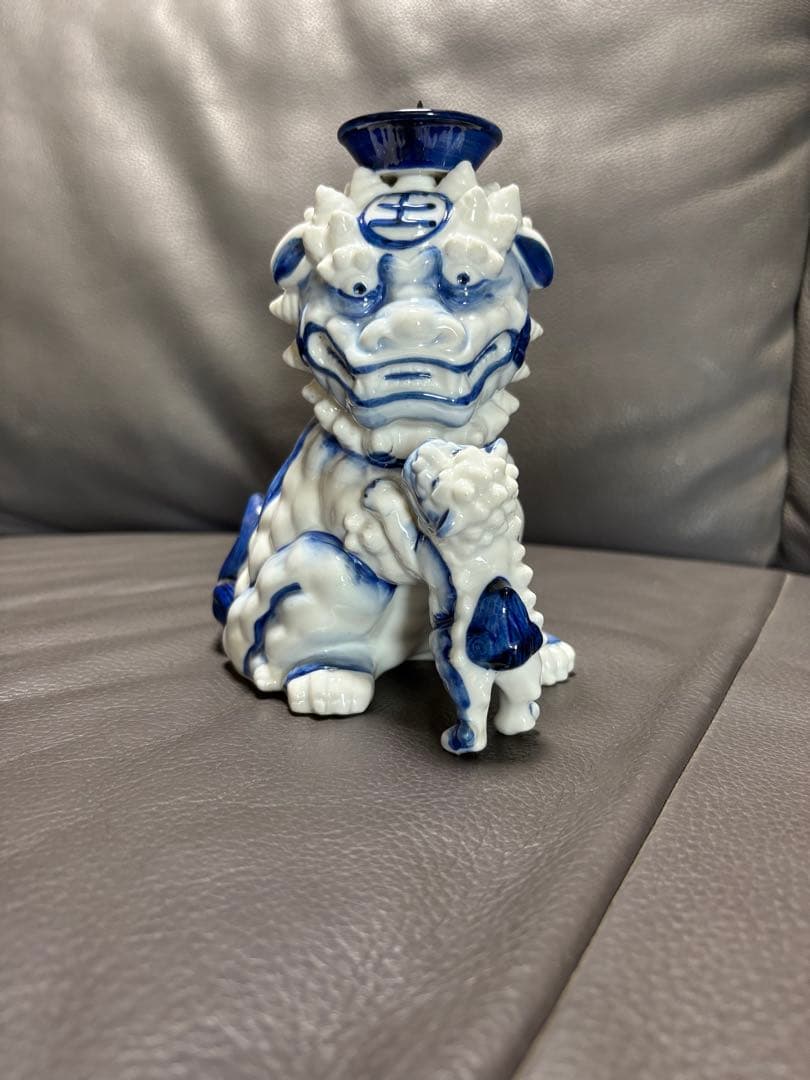 獅子親子　燭台　置物