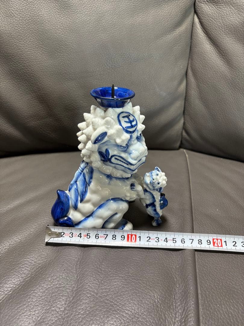 獅子親子　燭台　置物