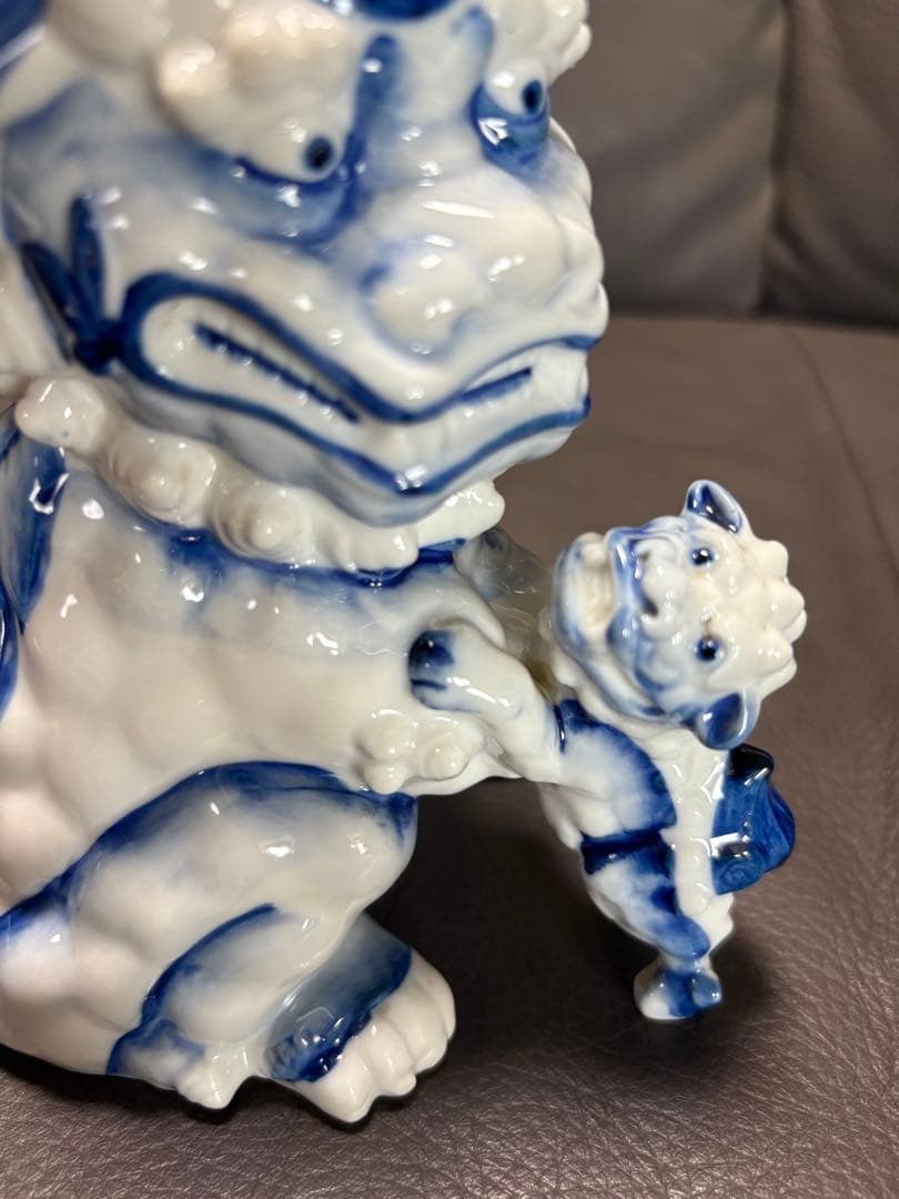 獅子親子　燭台　置物