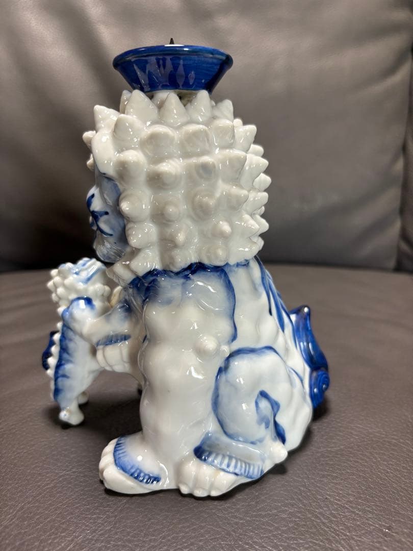 獅子親子　燭台　置物