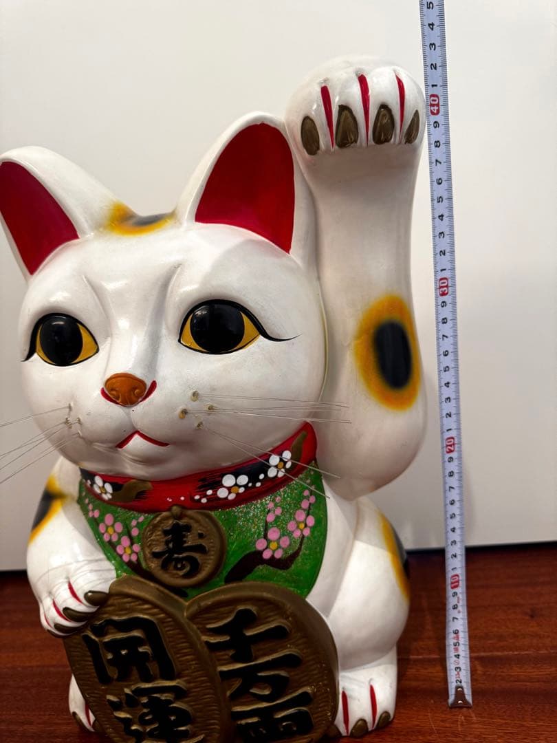 【特大 】招き猫 左手上げ 三毛猫 貯金箱 約43cm レトロ 昭和レトロ
