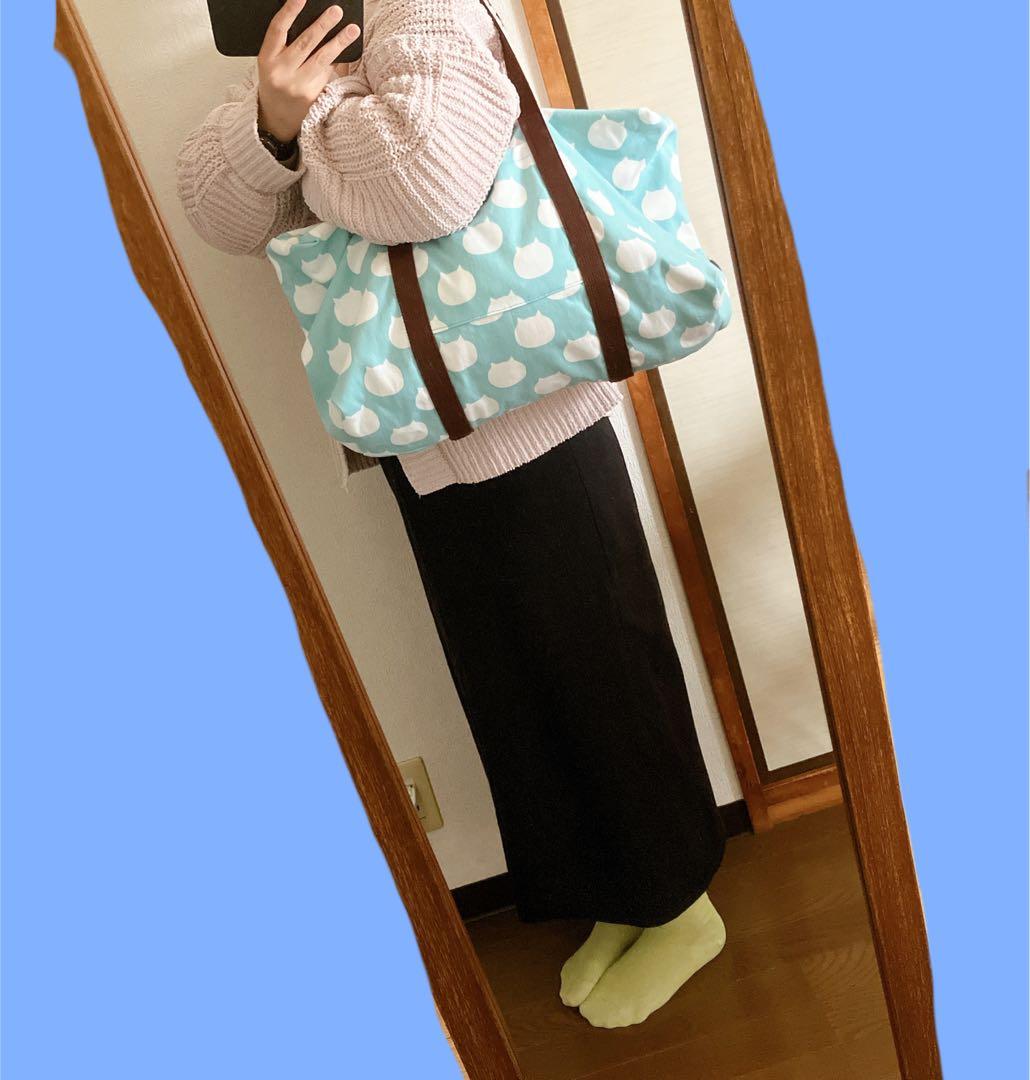 ねこたま柄♡空色 旅行用バッグ ボストンバッグ チョコミントカラー