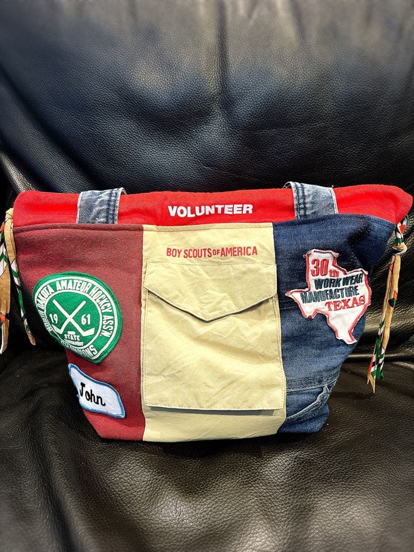 ハンドメイド 巾着 トートバッグ リメイク ビンテージ缶バッジ付き♡