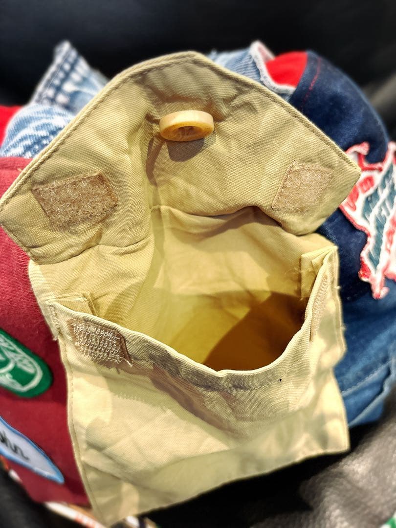 ハンドメイド 巾着 トートバッグ リメイク ビンテージ缶バッジ付き♡