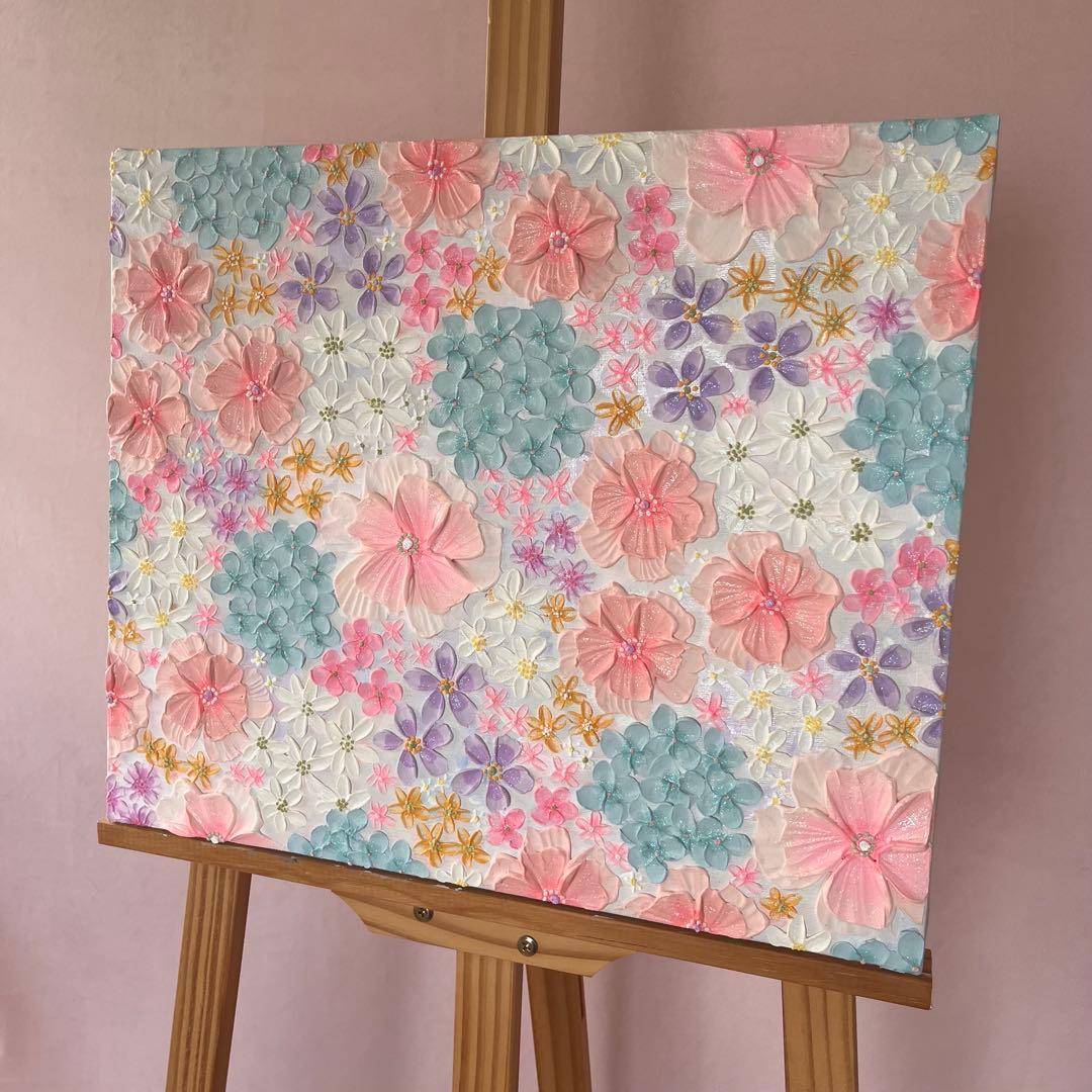 絵画 フラワー 淡色 花の絵 現代アート アートパネル　花柄　フラワーインテリア