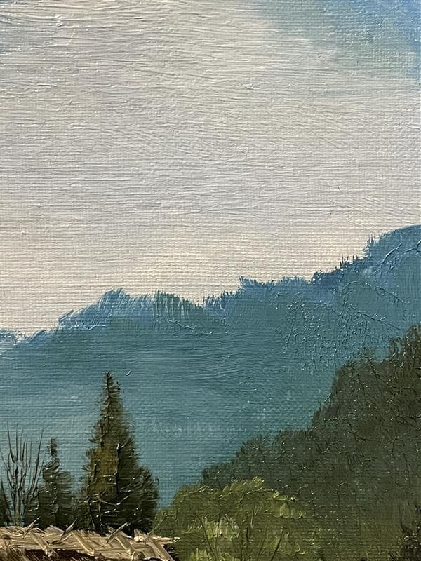 「真作」北川照生「藤橋の山村」風景画　油彩画　額装　サイン有り　F8号