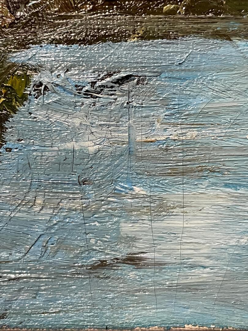 「真作」北川照生「藤橋の山村」風景画　油彩画　額装　サイン有り　F8号