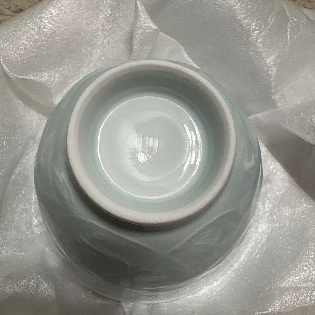 【人間国宝 塚本快示】快山窯 青白磁 波出花 汲出碗 5客 共箱付　美濃焼