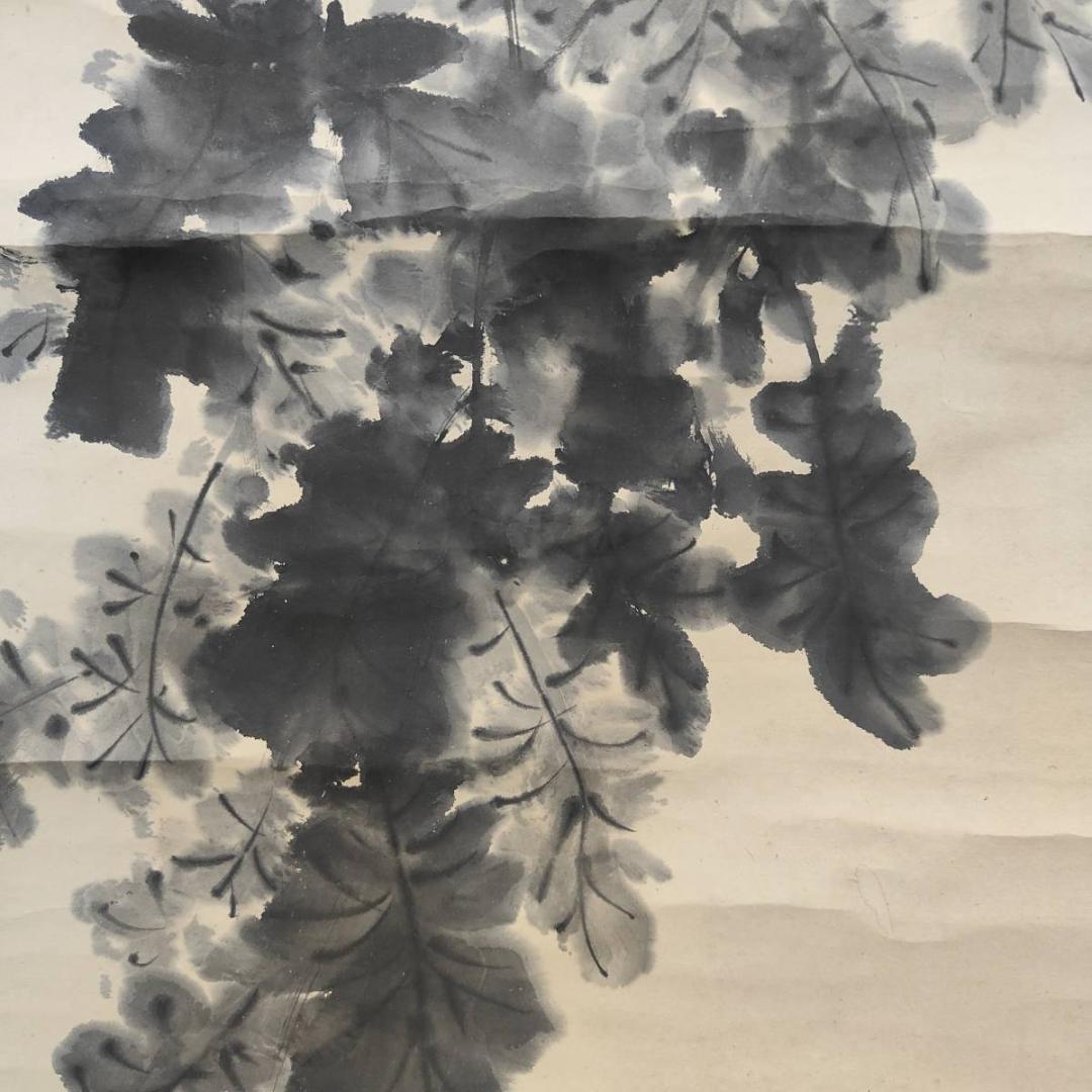 真作/（画）棲雲/（賛）池尻基房/藤原基房/菊画賛/花/布袋屋掛軸A-526