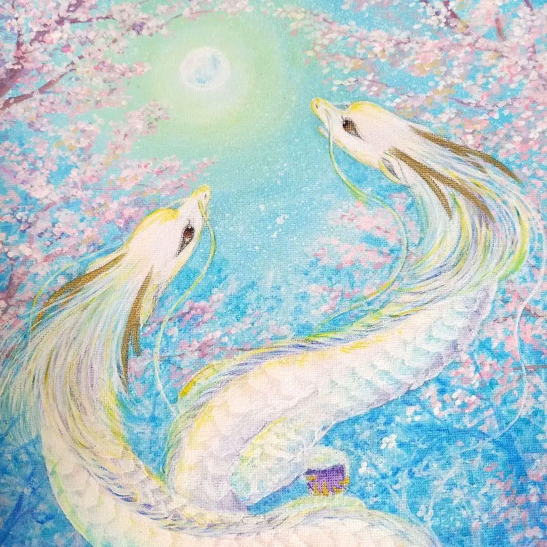 No.478 F4 キャンバス龍神　白龍　虹龍　桜　開運絵画