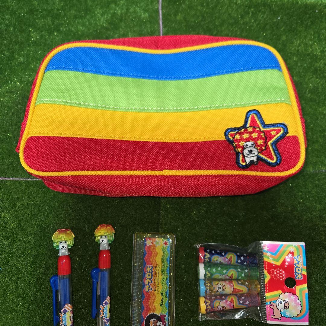 ☆新品☆ アフロ犬 文房具 ボールペン シャーペン 筆箱 消しゴム ⑦点セット