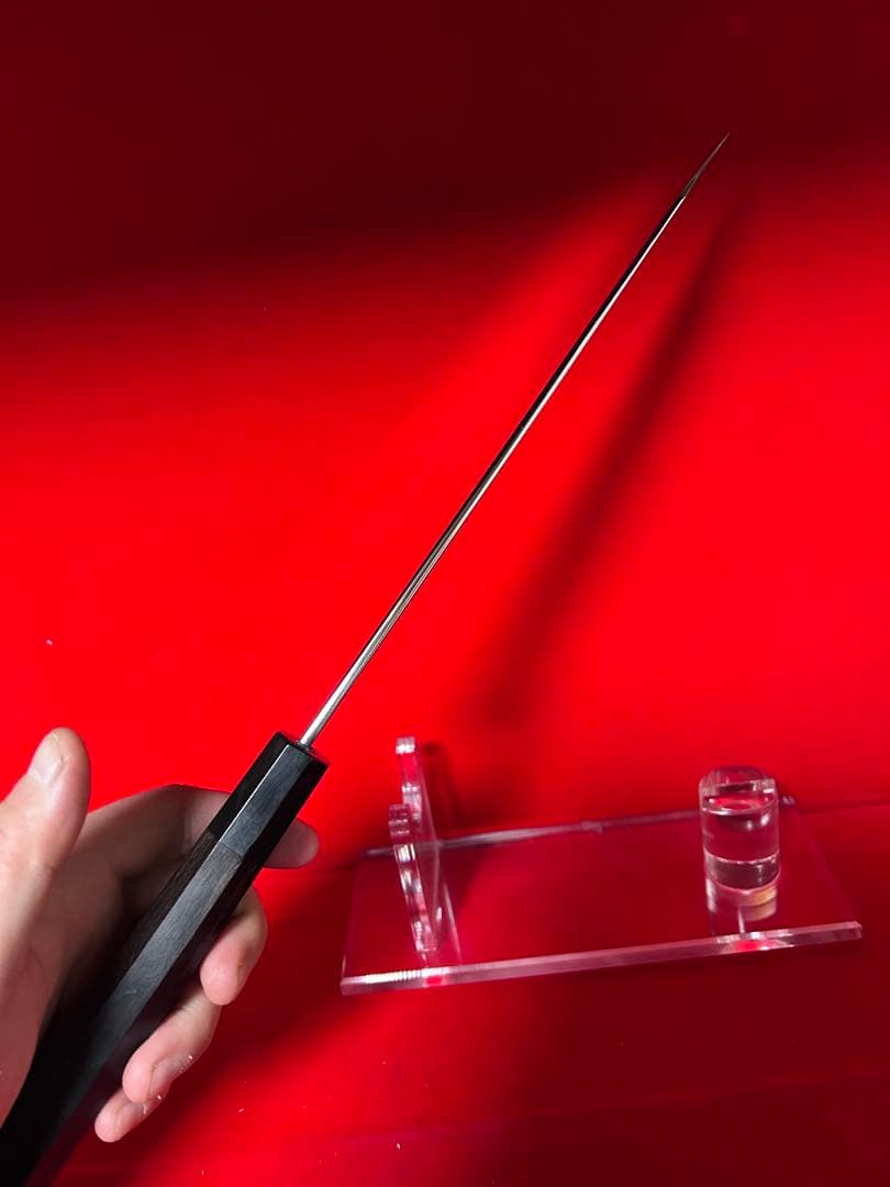 01570 包丁　切付　両刃　ハ寸　鏡面仕上げ　箱付　未使用品