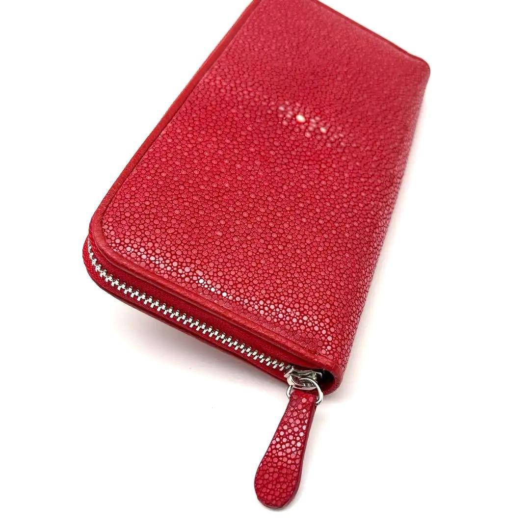 【新品】スティングレイ エイ革 ラウンドジップ長財布 レッド【海の宝石】