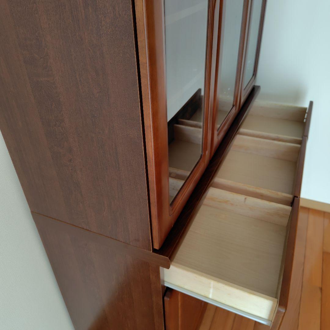 ☆ 木製食器棚 ダークブラウン ガラス扉付き ☆