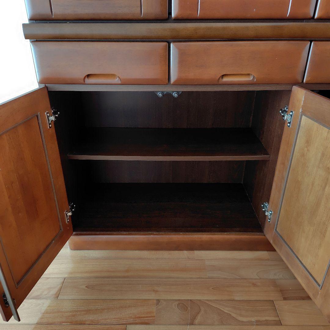 ☆ 木製食器棚 ダークブラウン ガラス扉付き ☆