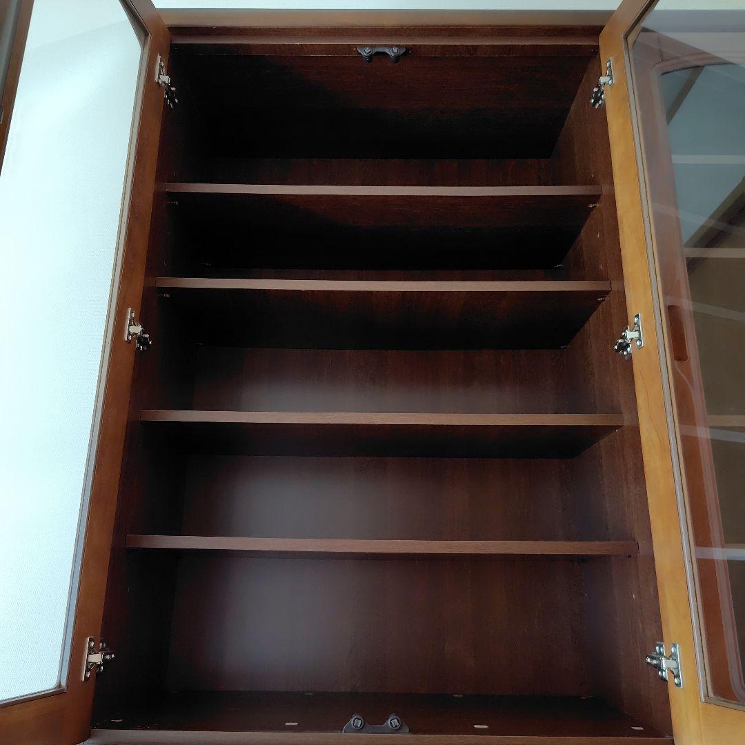 ☆ 木製食器棚 ダークブラウン ガラス扉付き ☆